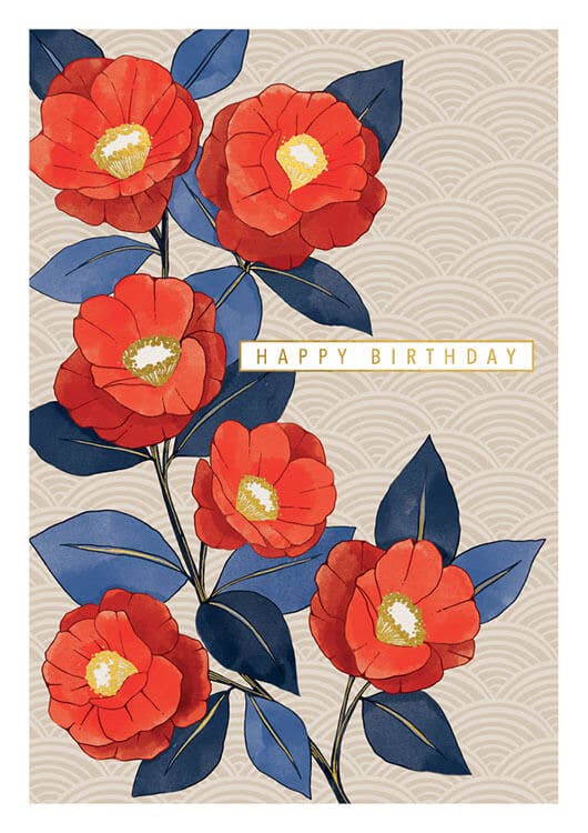 Red Cameilla Birthday Greeting Card - r. h. ballard shop & gallery