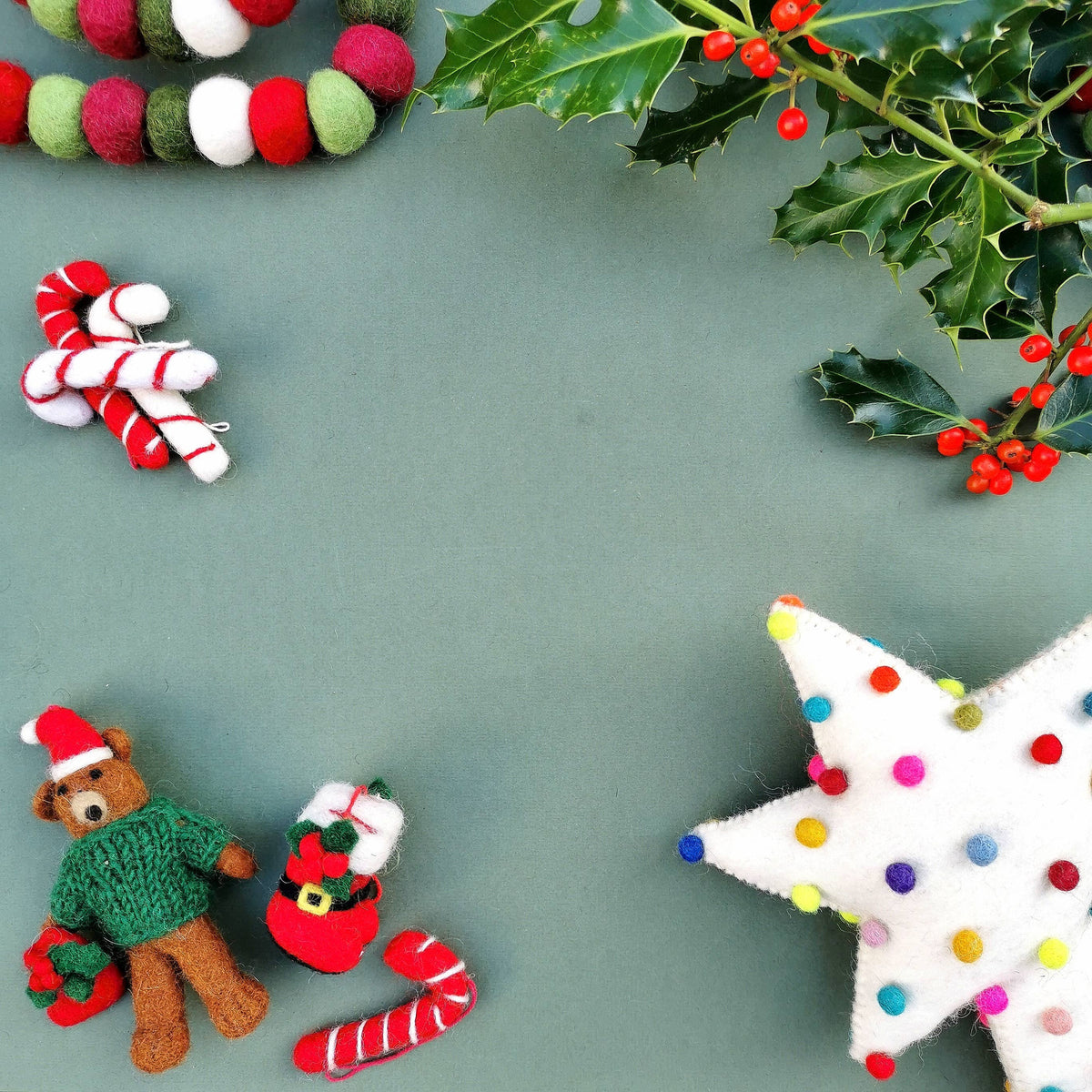 Handmade Felt Pompom Star Christmas Tree Topper Decoration - r. h. ballard shop & gallery