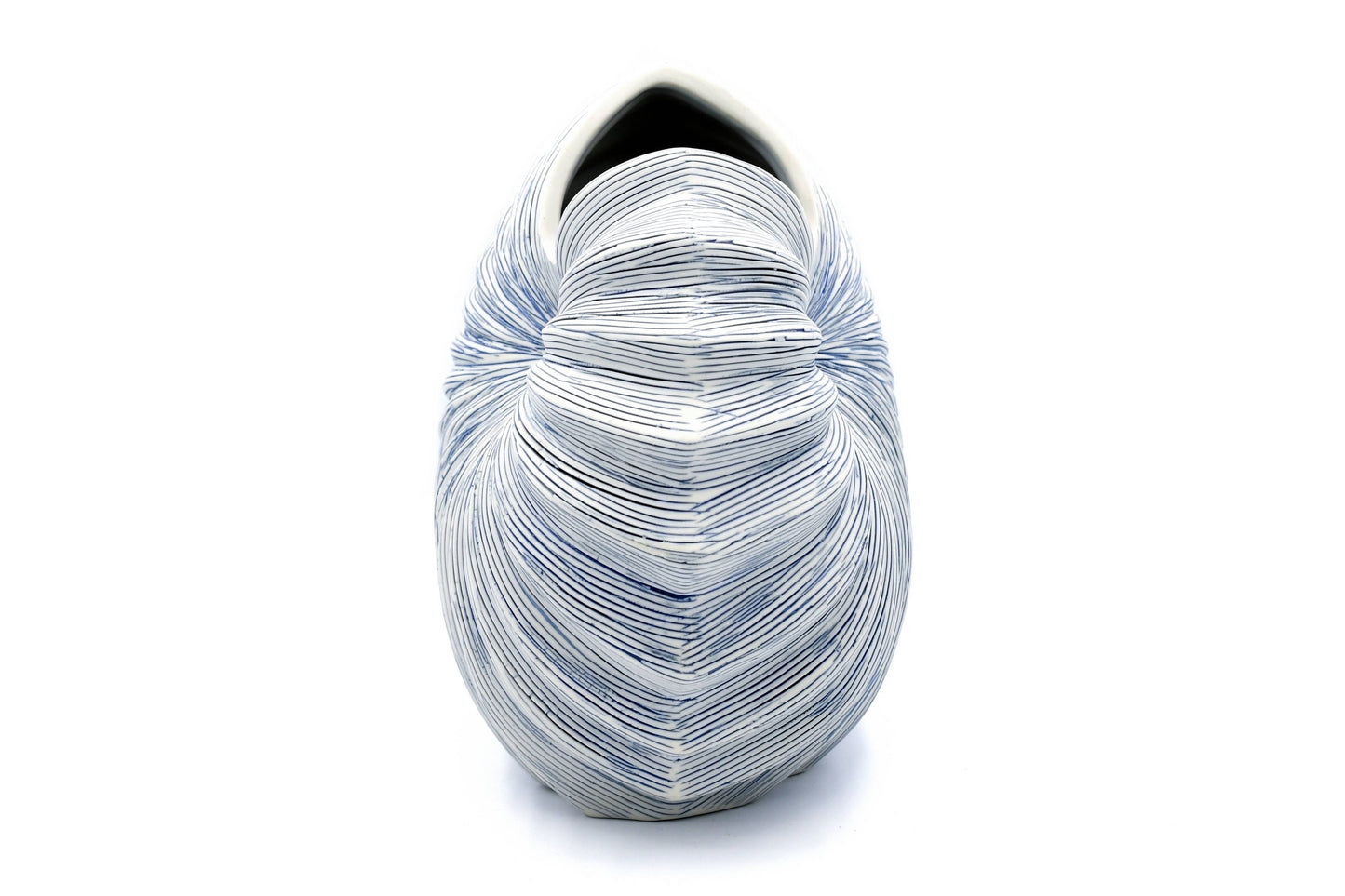 Palm M Blue and White Stripe -Handcrafted Porcelain Vase