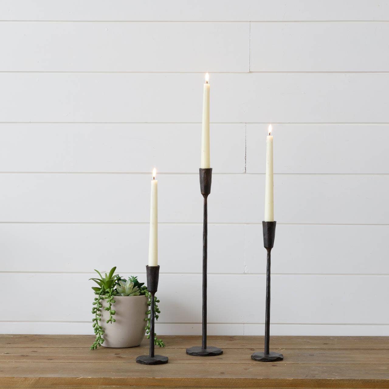 Tall Black Iron Candle Holder 16"H