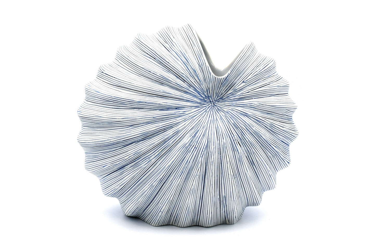 Palm M Blue and White Stripe -Handcrafted Porcelain Vase