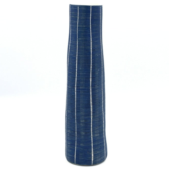 Koza Blue & White Basket Stripe Porcelain Bud Vase