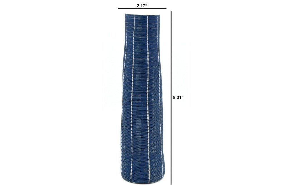 Koza Blue & White Basket Stripe Porcelain Bud Vase