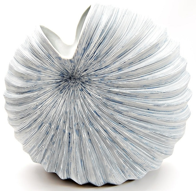 Large Palm Blue & White Stripes Porcelain Vase