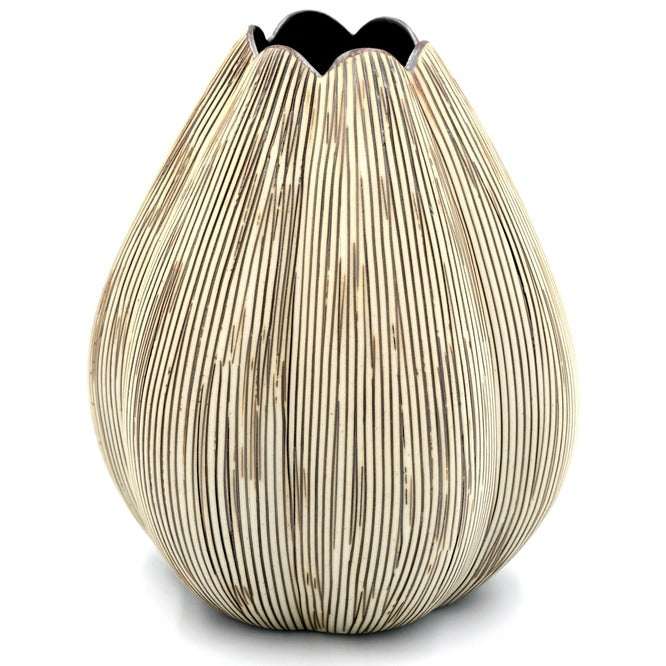 Small Champa Tan & Cream Stripe Porcelain Vase