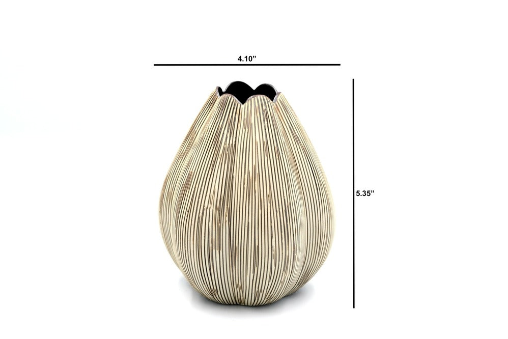 Small Champa Tan & Cream Stripe Porcelain Vase