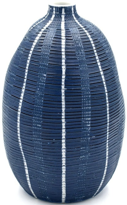 Gugu Basket Weave Texture Blue and White Stripe Porcelain Vase
