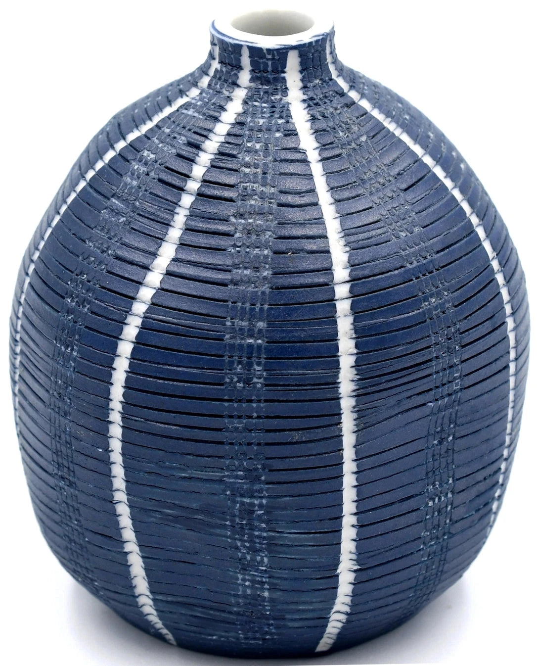 Gugu Small White with Blue Stripes Porcelain Bud Vase