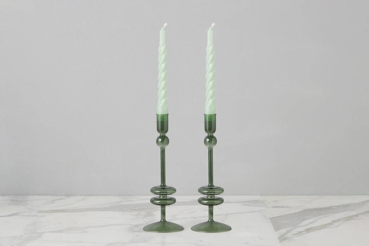 Angelique Glass Candlestick Emerald, 10in