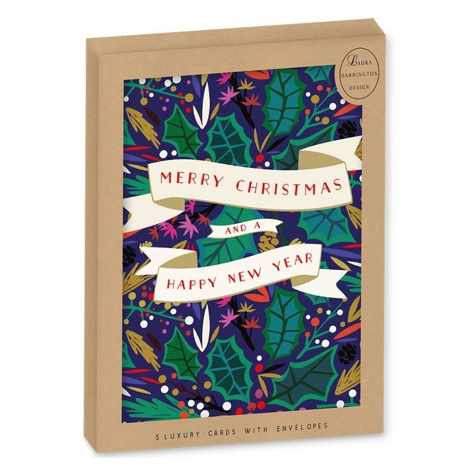 Embossed Holly and Pine Christmas Cards, Boxed