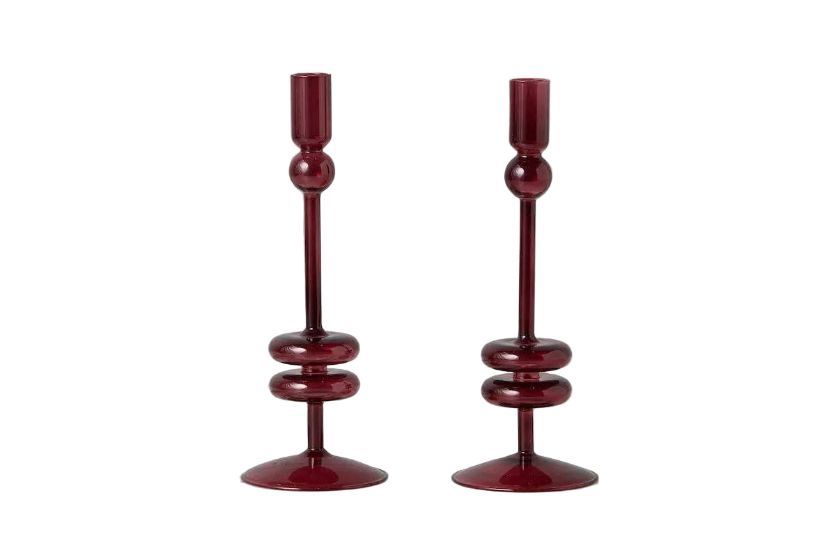 Angelique Glass Candlestick Merlot Red, Single, 10in - r. h. ballard shop & gallery