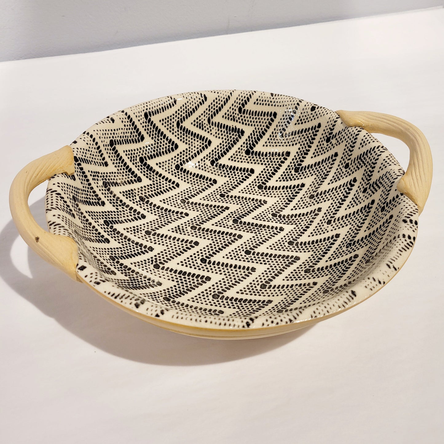 Terrafirma Ceramics - Black Chevron 9” Serving Bowl with Handles