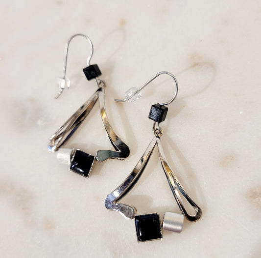 Geometric Silver and Black Earrings