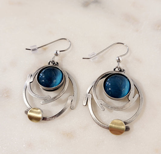 Geometric Circular Silver and Blue Earrings