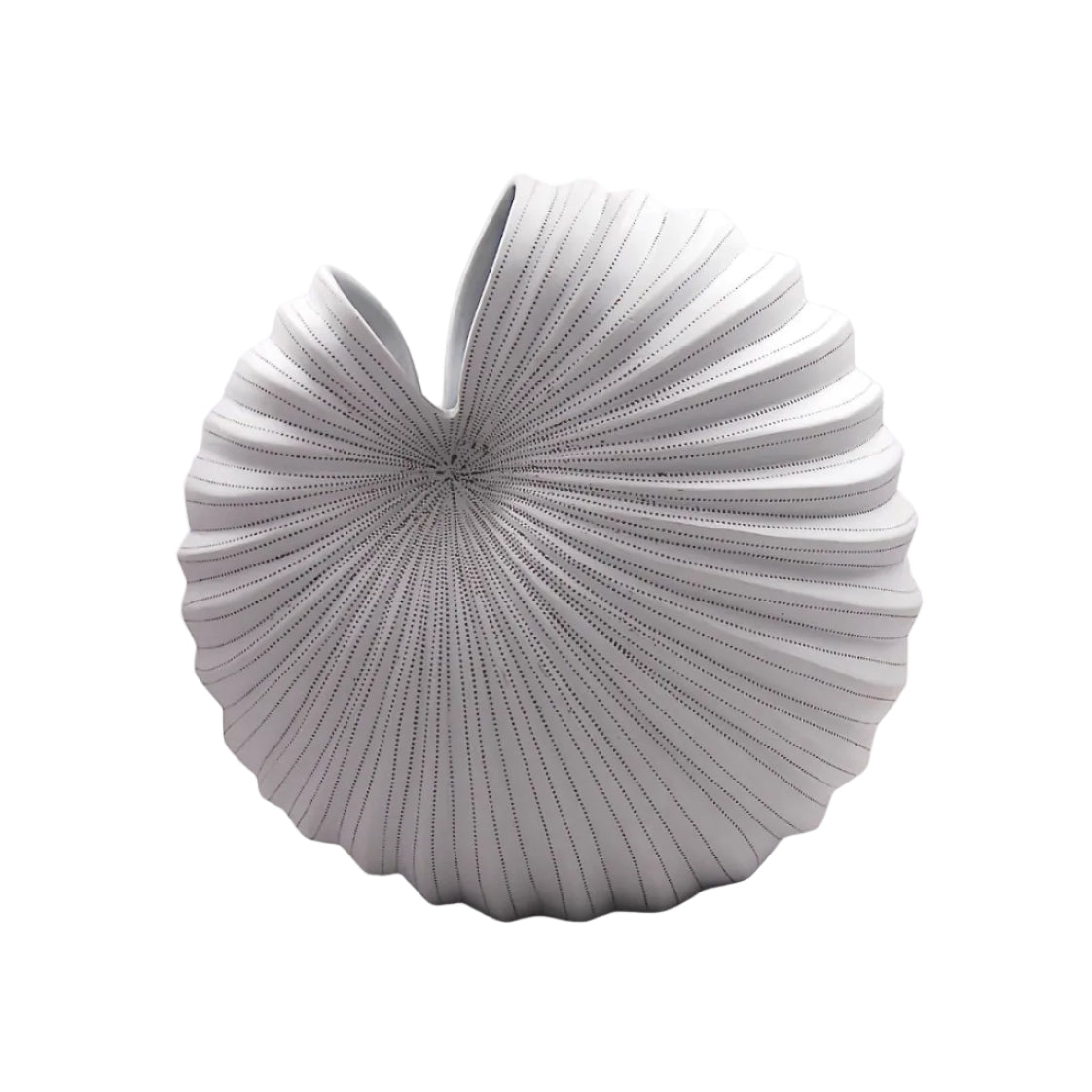 White decorative pillow with a textured, fan-like design on a light gray background