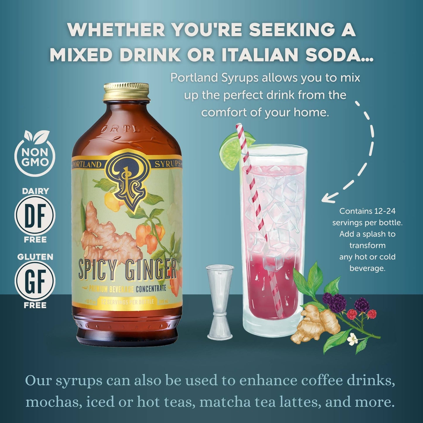 Spicy Ginger Syrup 12oz - cocktail / mocktail beverage mixer