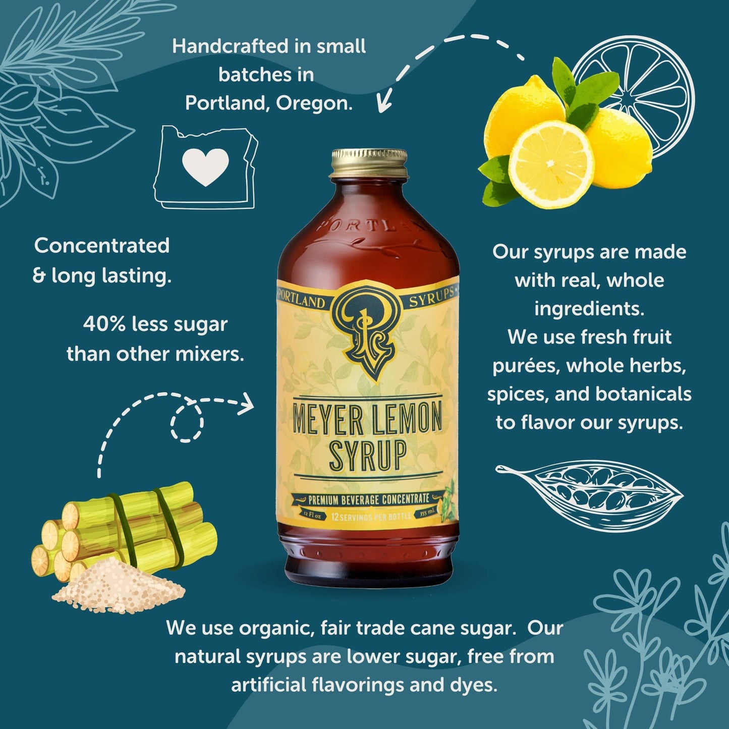 Meyer Lemon Syrup 12oz - cocktail / mocktail beverage mixer