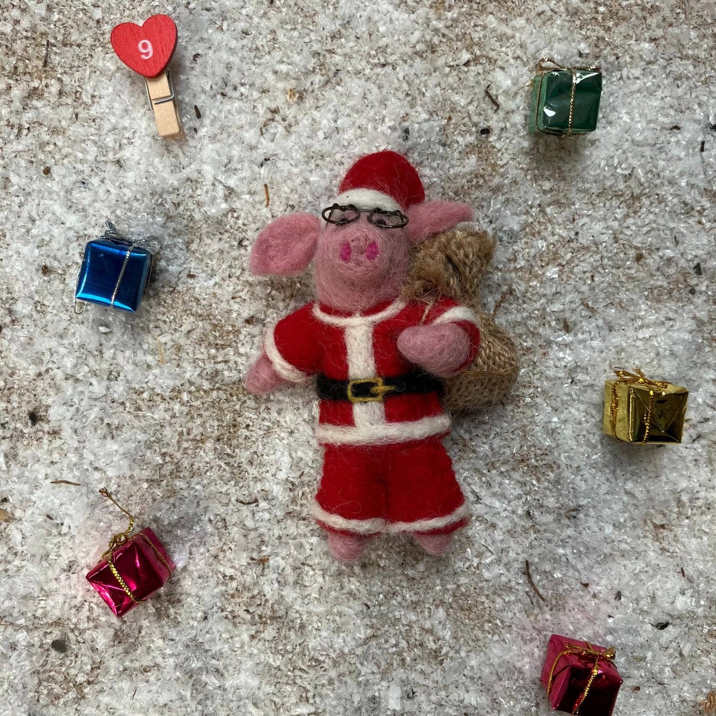 Handmade Felt Ho Ho Hog Christmas Pig Hanging Decoration