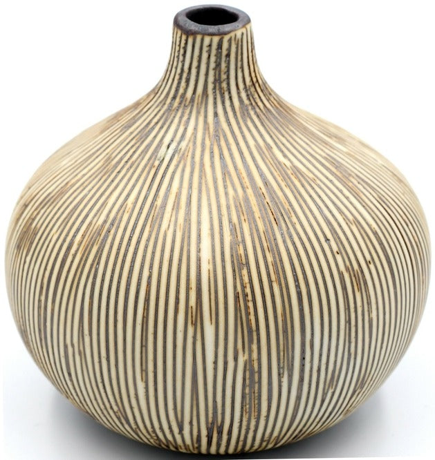 Congo Cream & Brown Stripe Porcelain Bud Vase