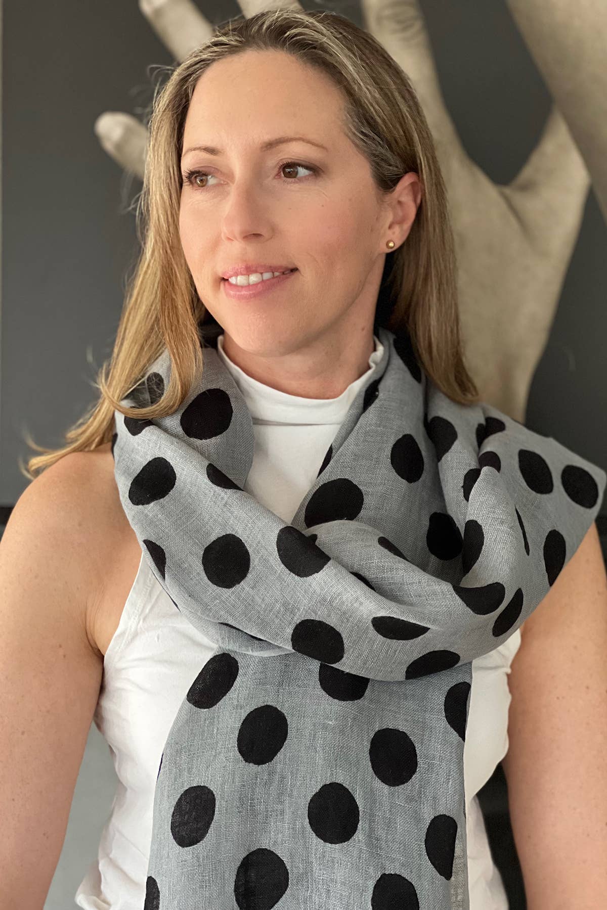 Dots Black and Grey Linen Scarf - r. h. ballard shop & gallery