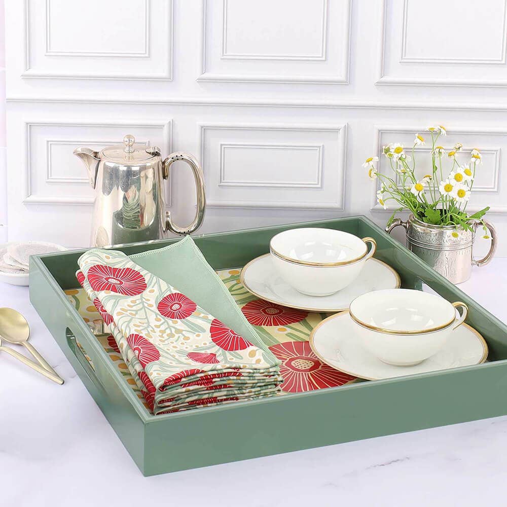 Camellia Bouquet Square Lacquer Serving Tray