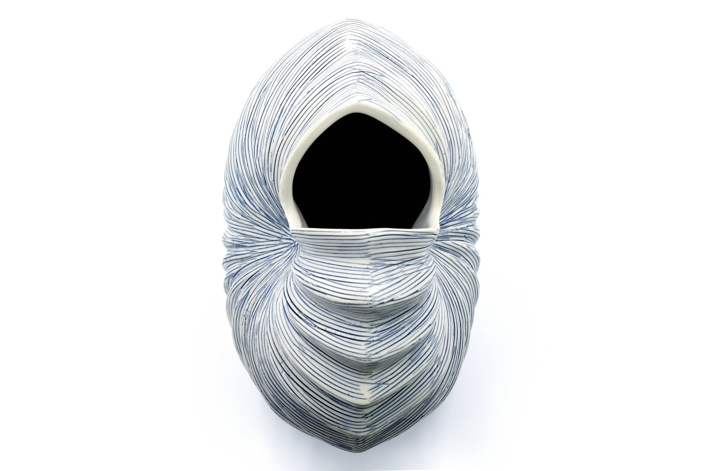 Palm M Blue and White Stripe -Handcrafted Porcelain Vase
