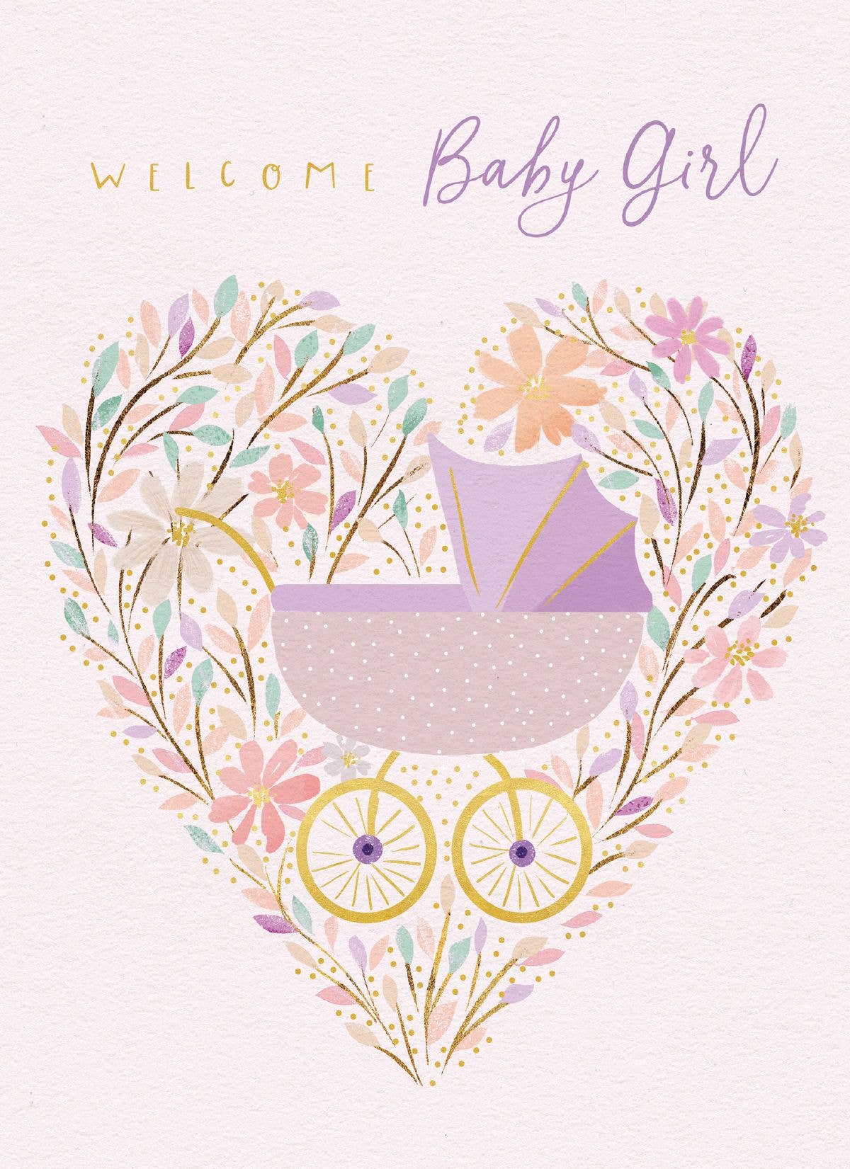 GREETING CARD BABY PINK PRAM M&G - r. h. ballard shop & gallery