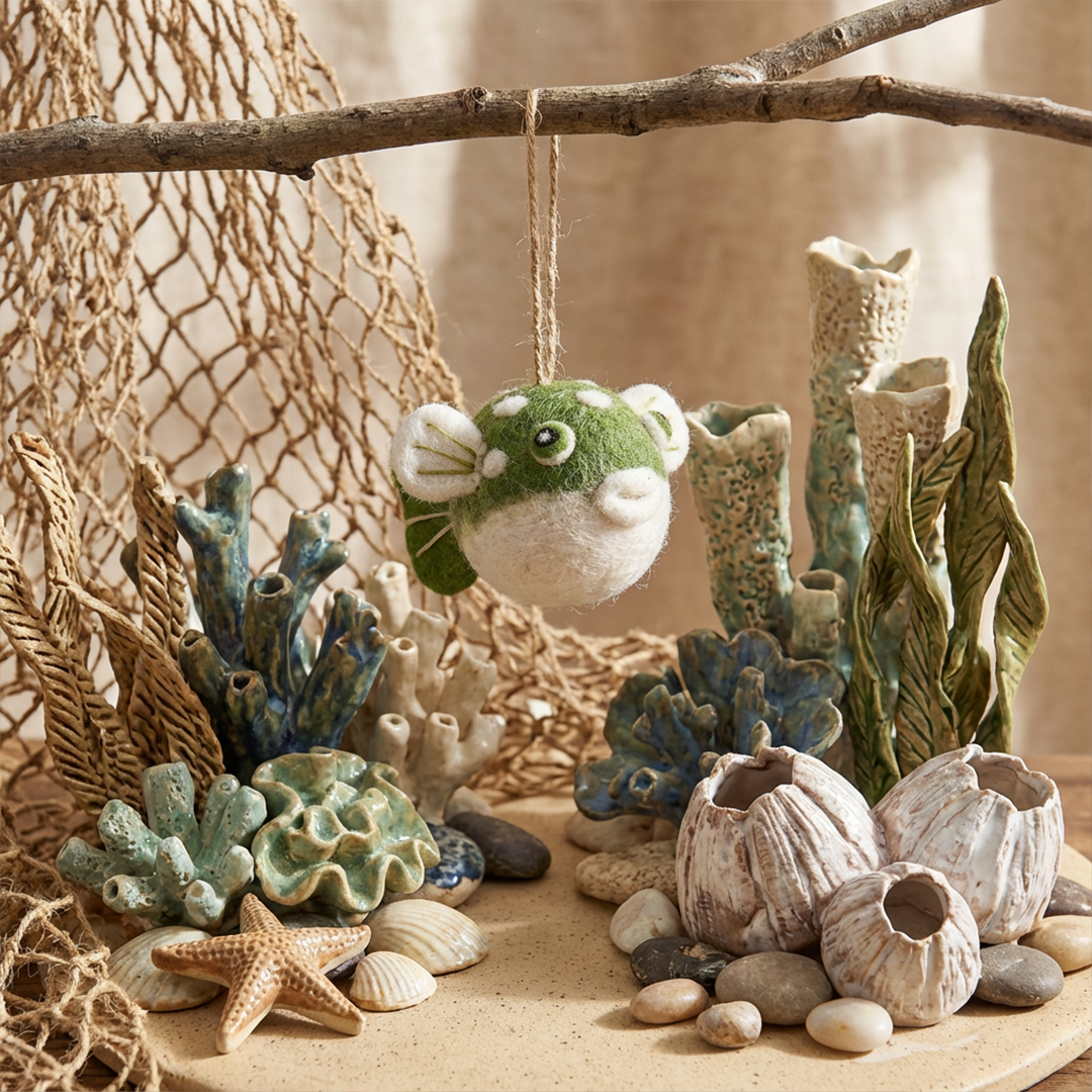 Handmade Felt Puffer Fish Sealife Hanging Dec - r. h. ballard shop & gallery
