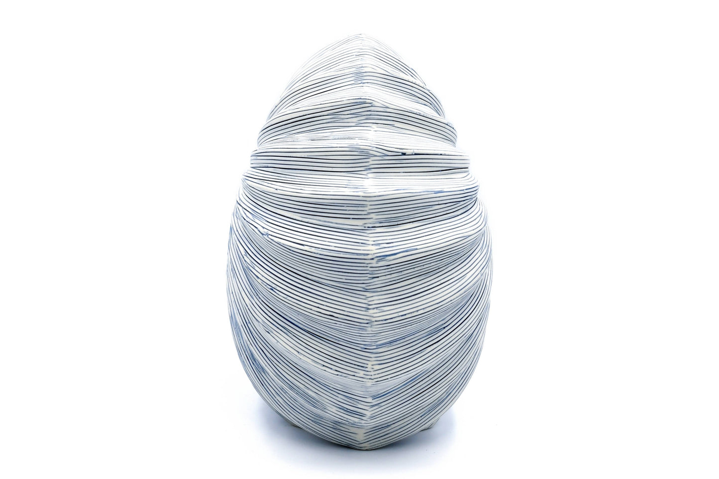 Palm M Blue and White Stripe -Handcrafted Porcelain Vase