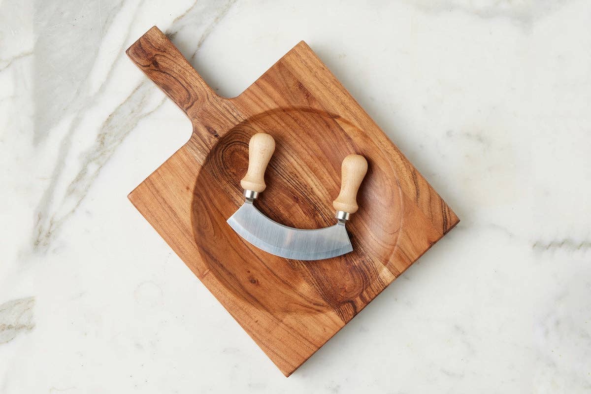 Cutting Board Bowl with Mezzaluna Set