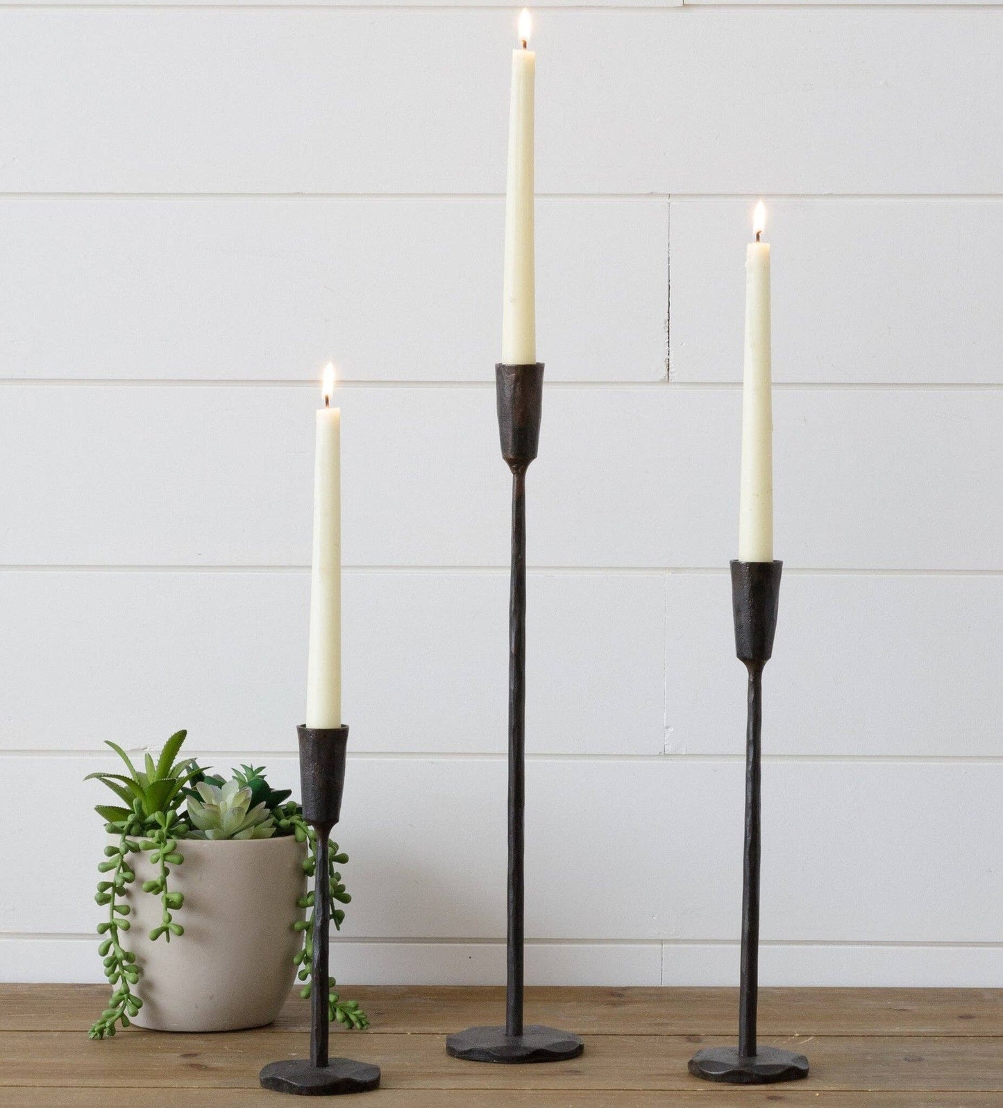 Tall Black Iron Candle Holder 16"H