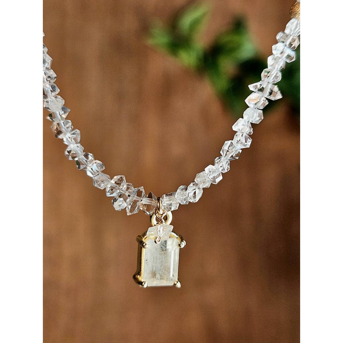 Gold Filled Rainbow Moonstone & Herkimer Diamond Necklace