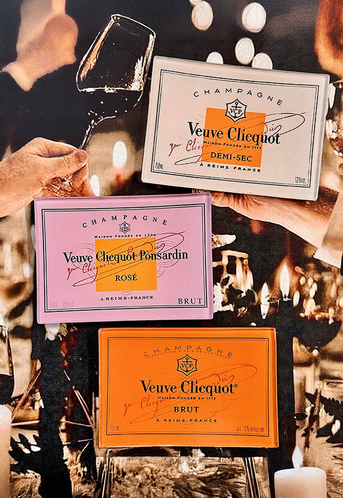 Veuve Clicquot Decoupage Glass Tray | 6 Sizes, NYC-Made: Orange (Brut) / 4"X 6" - r. h. ballard shop & gallery