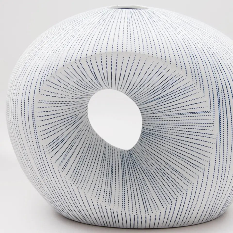 Artura Round Blue Dots on White Porcelain Vase