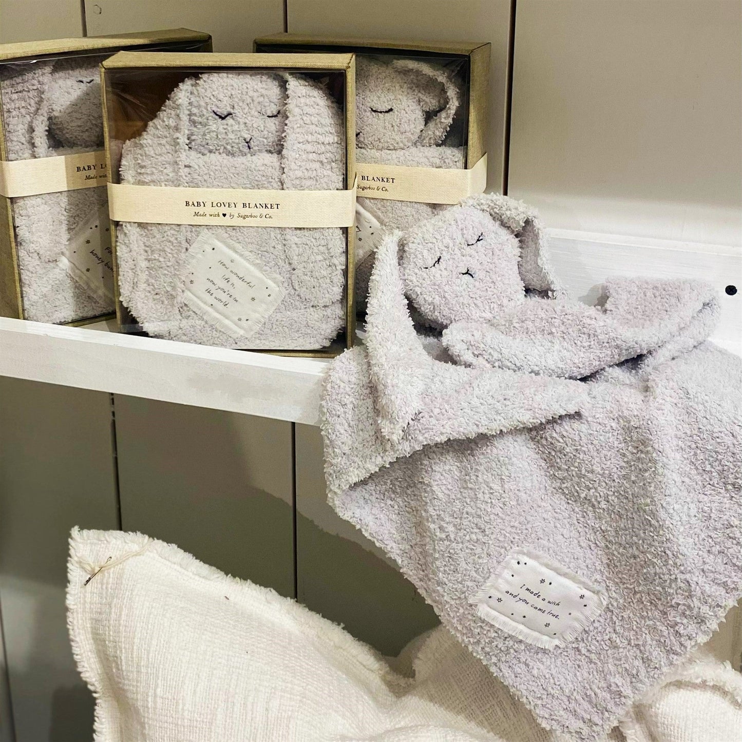 Bunny Baby Blanket, White, "You are Loved Little One"