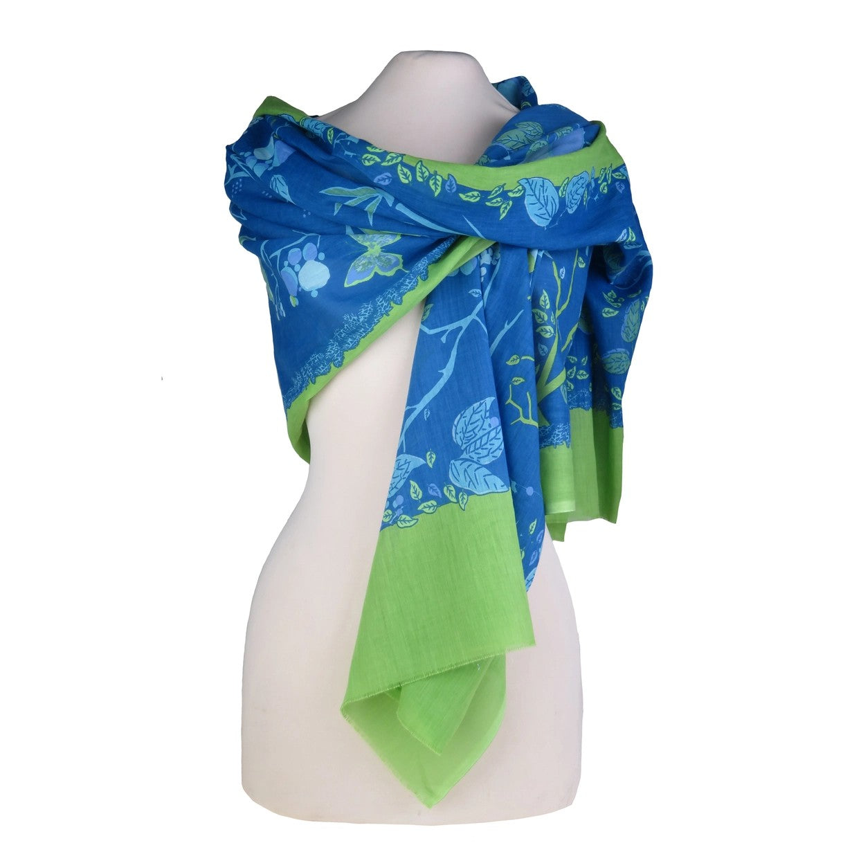 Brasilia Blue and Anise Leaves and Birds Scarf/Wrap