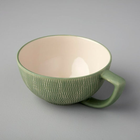 Crosshatch Stoneware Latte Mug Jade Set of 2