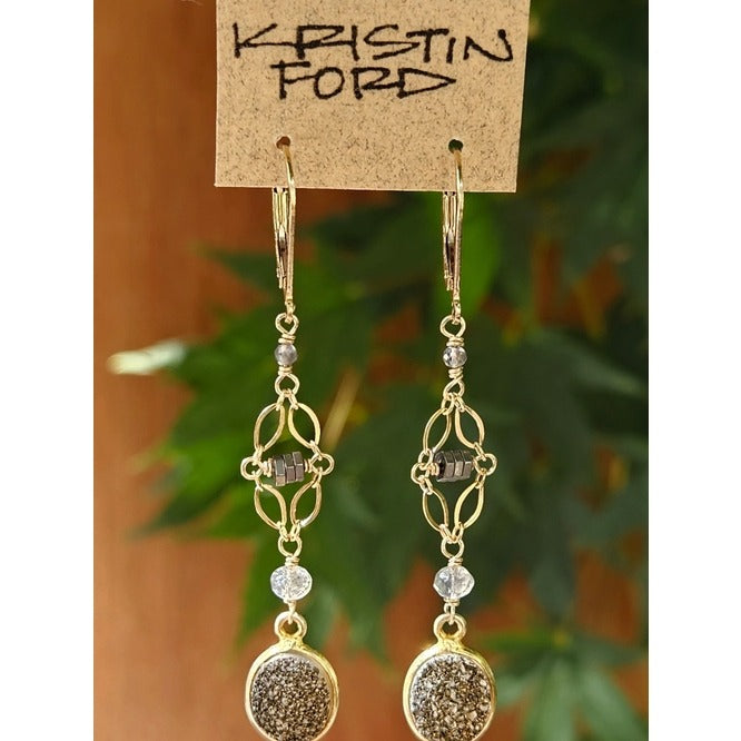 Black Druzy and Labradorite Earrings