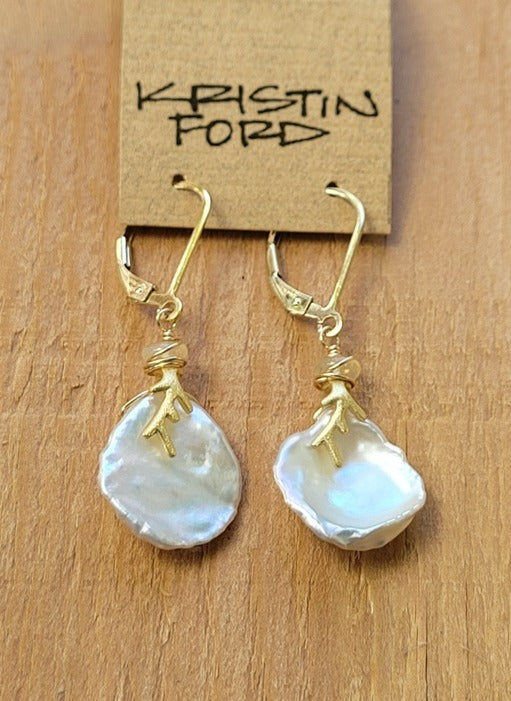 Keishi Pearl, Gold Coral & Opal Earrings