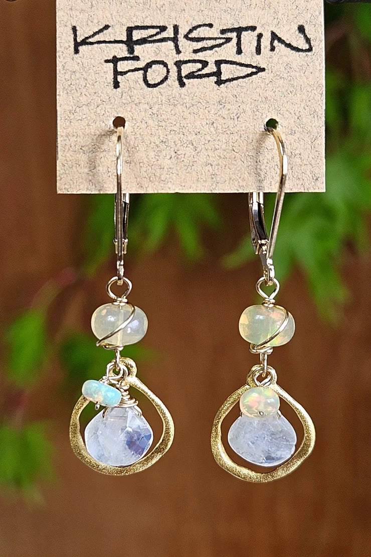 Rainbow Moonstone and Opal Earrings