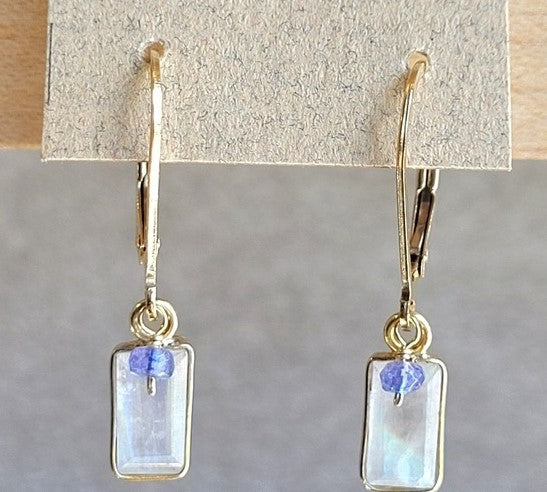 Rainbow Moonstones and Tanzanite Earrings