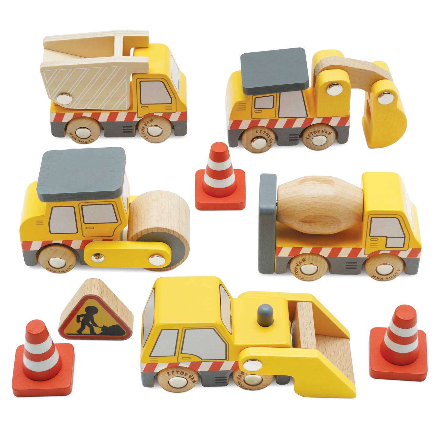 Wooden Cars, Trucks & Diggers Construction Toy Set