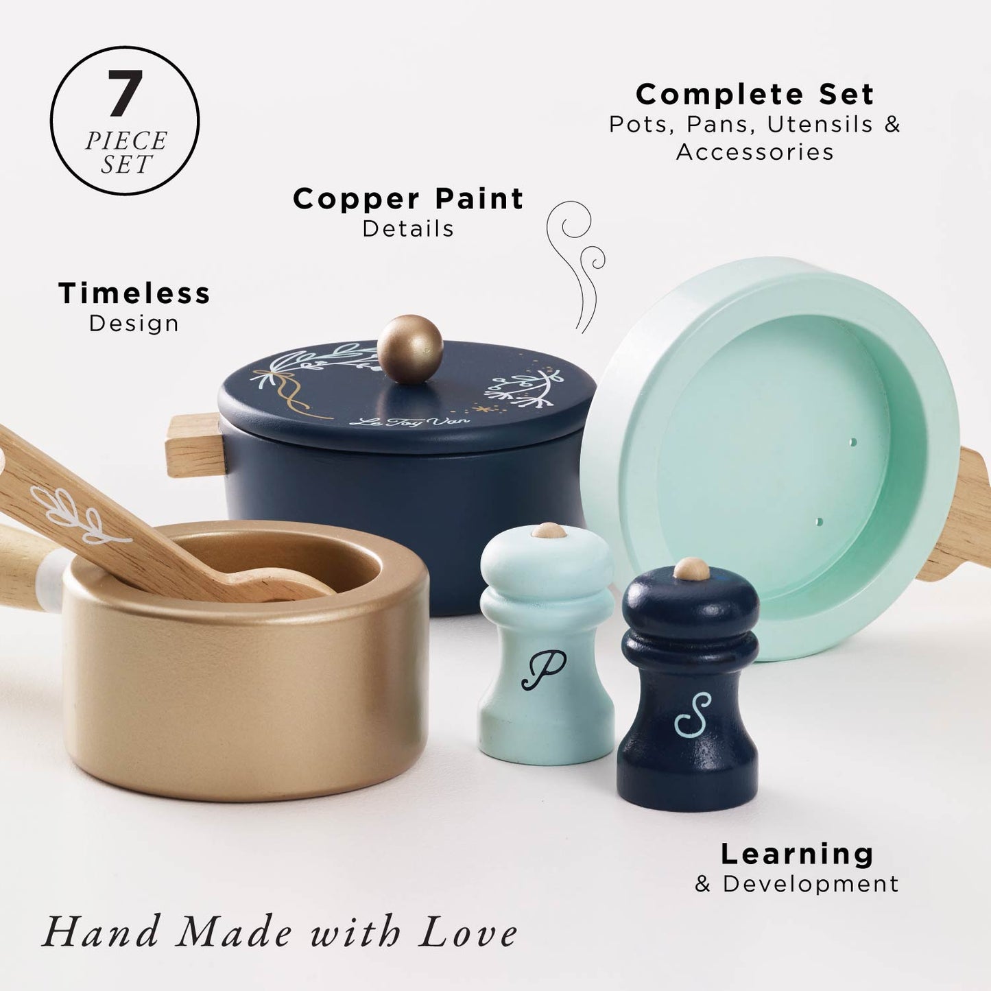 Wooden Pots and Pans Kitchen Accessories Toy Set