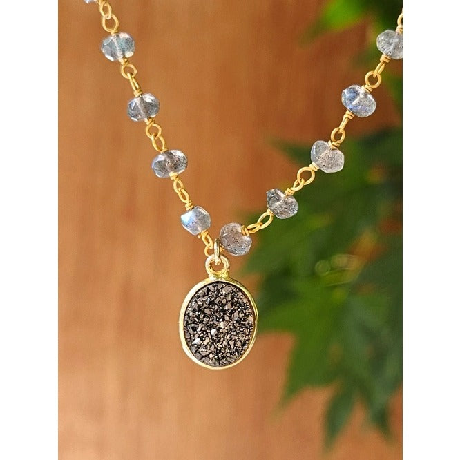 Black Druzy and Labradorite Necklace
