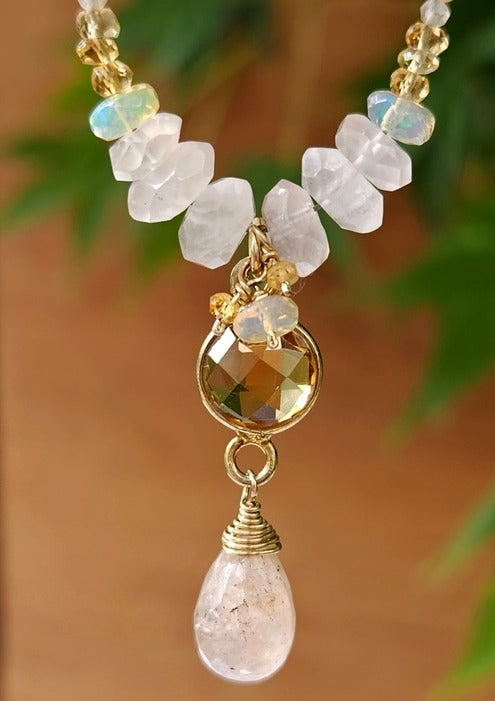 Morganite Briolette, Citrine Necklace