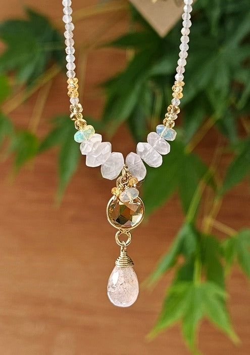 Morganite Briolette, Citrine Necklace