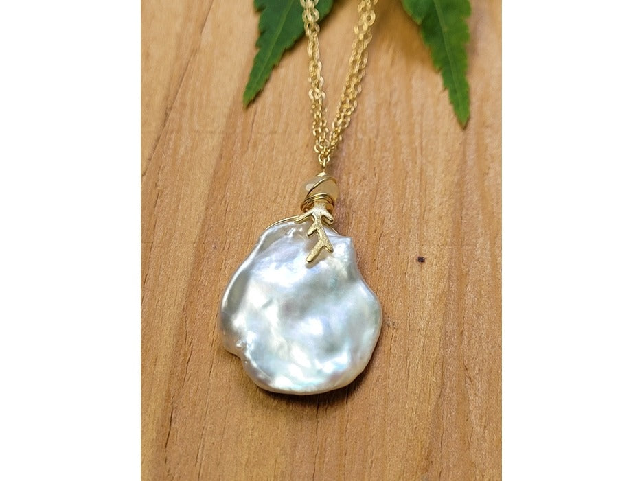 Keishi Pearl, Gold Coral & Opal Necklace