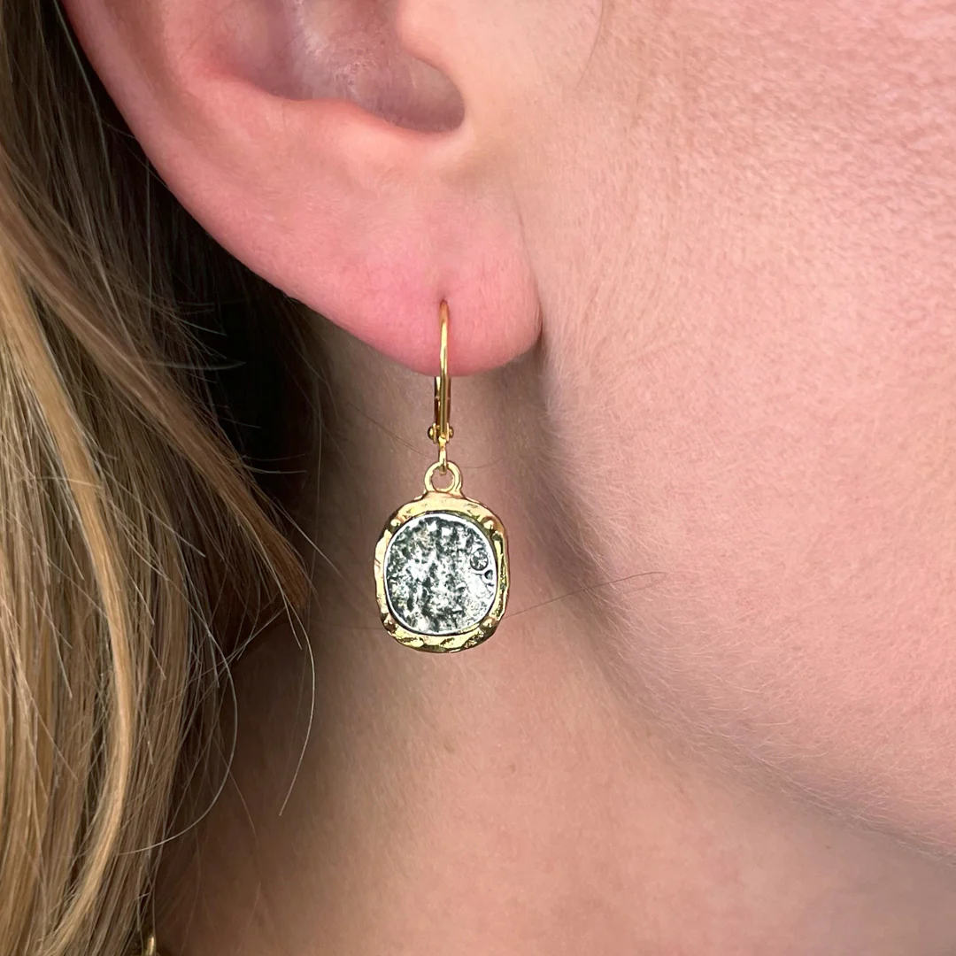 Gold Pavia Coin and Frame Earrings