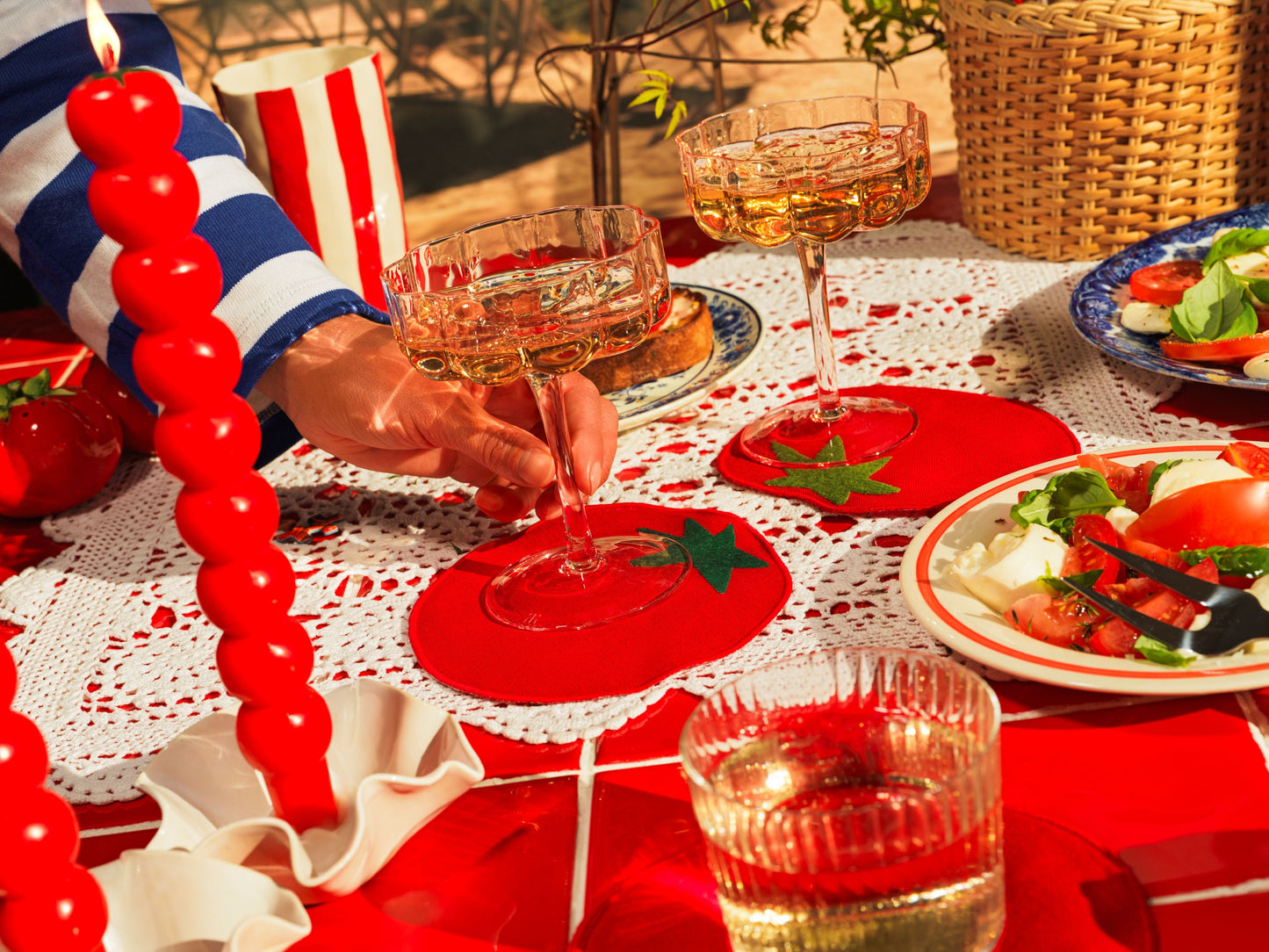 Tomato Linen Cocktail Napkins/Coasters, Set of 4