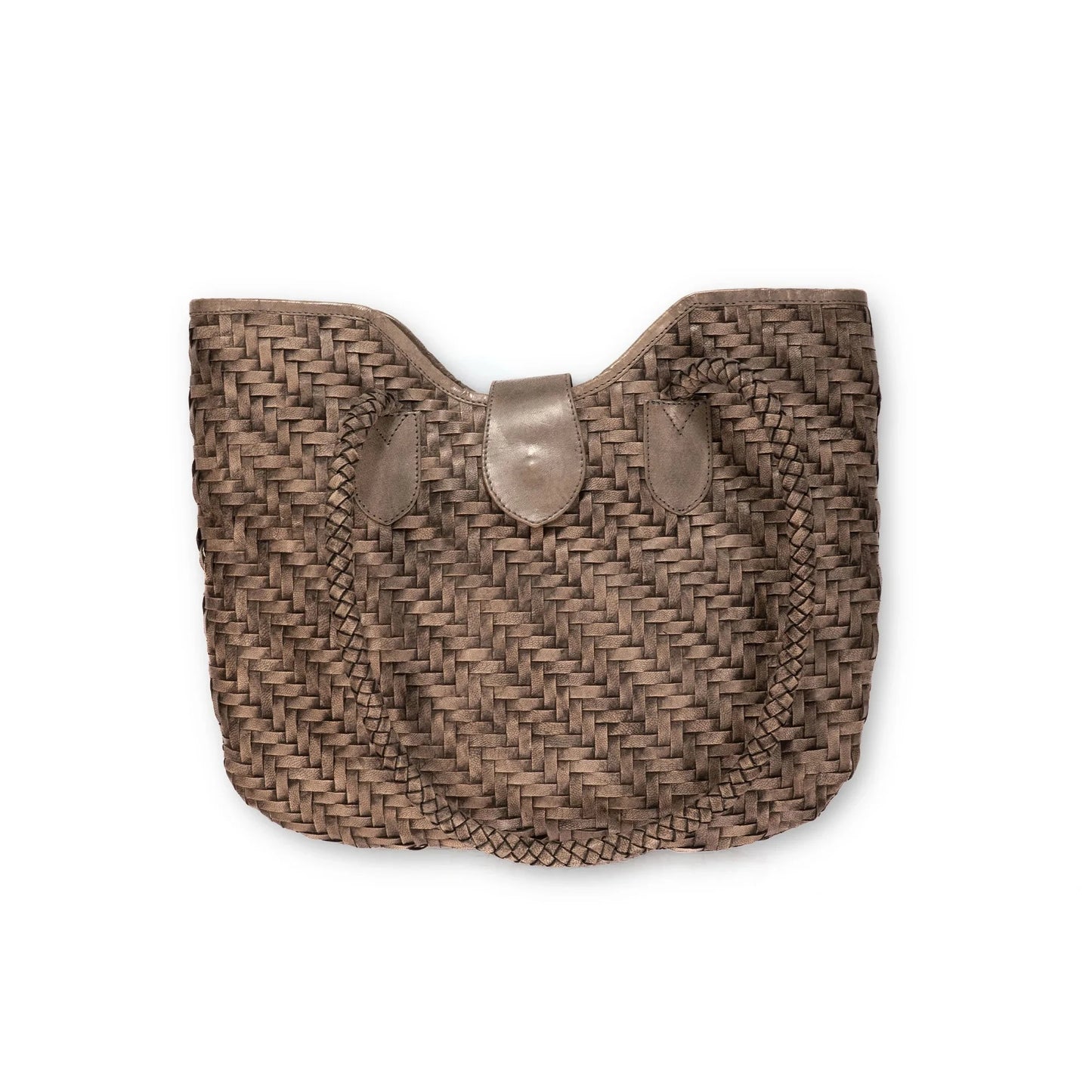 Mandy in Driftwood Grey Woven Leather Tote with Buckle